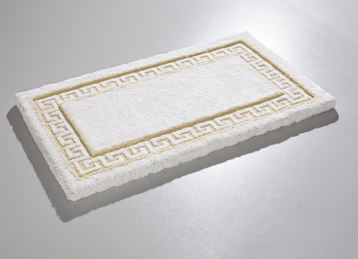 Heimtextilien - Badgarnitur mit Mäander-Bordüre Ansicht 15 Heimtextilien - Badgarnitur mit Mäander-Bordüre, in Größe 100 (Vorleger halbrund, 50/ 80 cm) bis 112 (Deckelbezug mit Kordel, 47/ 50 cm), in Farbe BLAU Ansicht 15