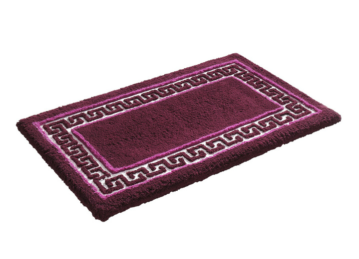 Heimtextilien - Badgarnitur mit Mäander-Bordüre Ansicht 6 Heimtextilien - Badgarnitur mit Mäander-Bordüre, in Größe 100 (Vorleger halbrund, 50/ 80 cm) bis 112 (Deckelbezug mit Kordel, 47/ 50 cm), in Farbe BLAU Ansicht 6