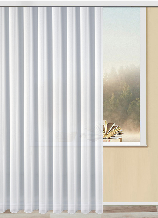 Klassisch - Store mit Faltenband 1:2,5 und Bleibandabschluss. , in Größe 160 (H145xB300 cm) bis 257 (H240xB600 cm), in Farbe WEISS Ansicht 1