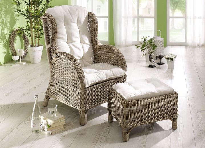 Rattan Ohrenbackensessel Mit Fusshocker Landhausmobel Bader