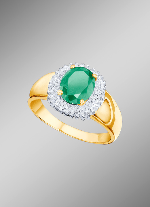 Ringe - Damenring mit Smaragd und Diamanten, in Größe 160 bis 220, in Farbe