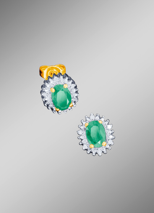 Ohrschmuck - Ohrstecker mit Diamanten und Smaragd, in Farbe