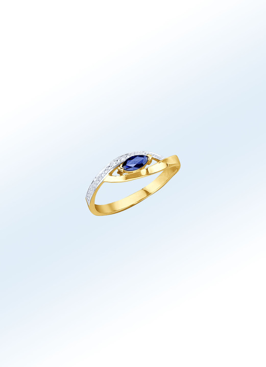 Ringe - Edler Damenring mit Brillanten und echt blauem Safir, in Größe 160 bis 220, in Farbe