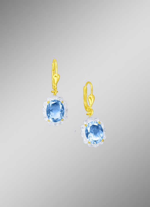 Ohrschmuck - Ohrringe mit echt Blautopas und Diamanten, in Farbe