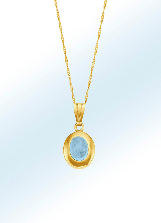 Anhänger - Anhänger mit echtem Aquamarin-Cabochon, in Farbe