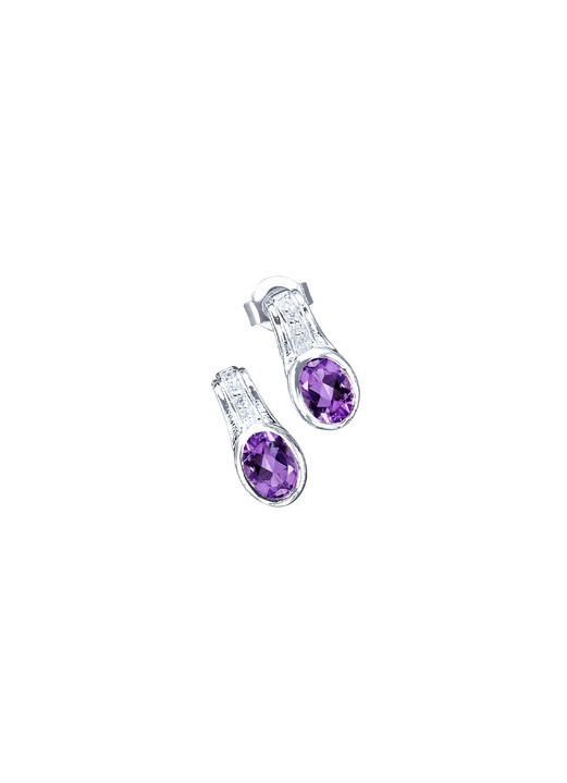 Ohrschmuck - Elegante Ohrstecker mit echt Amethyst und synth. Zirkonia, in Farbe  Ansicht 2