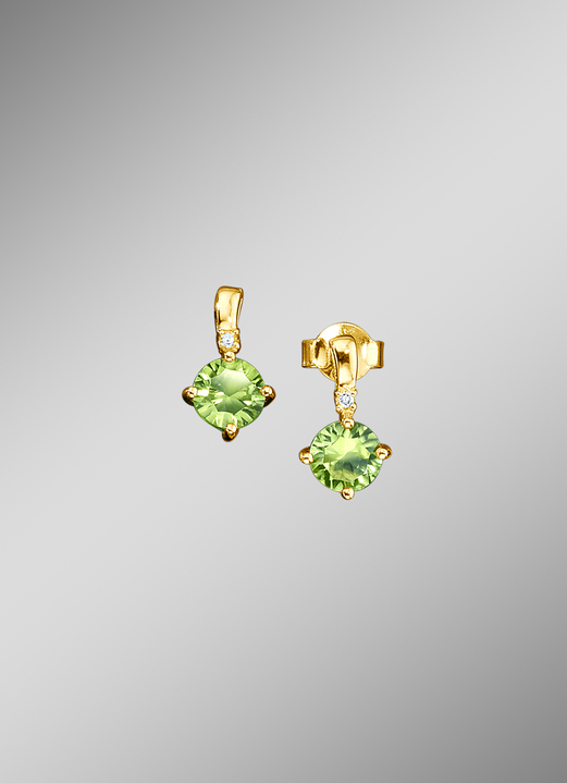 - Ohrstecker mit Peridot und Diamanten, in Farbe  Ansicht 1