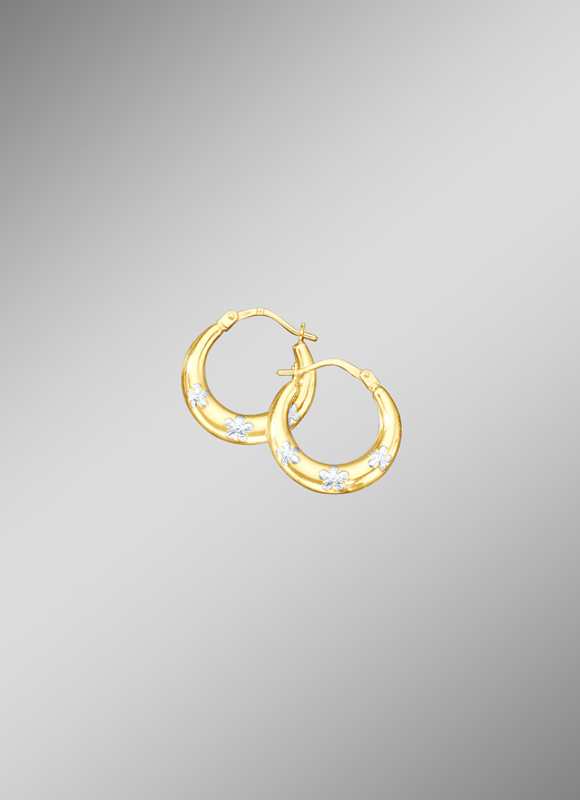 Ohrschmuck - Creolen mit Weißgoldblüten, in Farbe