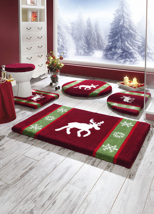 Badgarnituren - Badvorleger von Grund mit rutschhemmender Rückseite, in Größe 100 (Vorleger halbrund, 50/ 80 cm) bis 112 (WC-Deckelbezug, 47/ 50 cm), in Farbe ROT