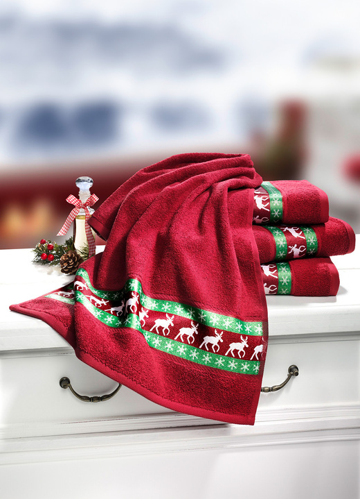 Handtücher - Frottier-Serie mit Elch-Motiven, in Größe 200 (1 Handtuch, 50x100 cm) bis 205 (5-teiliges Sparset), in Farbe ROT