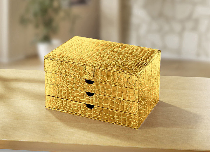 Geschenkideen - Praktischer Schmuckkoffer aus Lederimitat in Kroko-Optik, in Farbe ALTGOLD Ansicht 2
