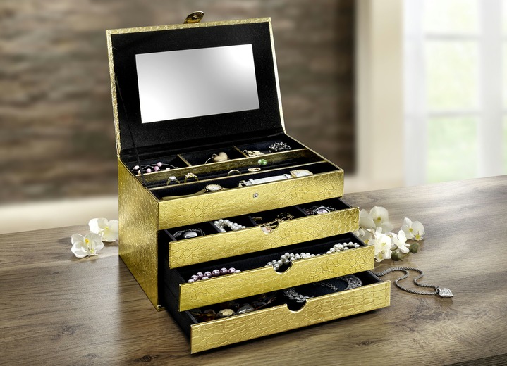 Geschenkideen - Praktischer Schmuckkoffer aus Lederimitat, in Farbe GOLD