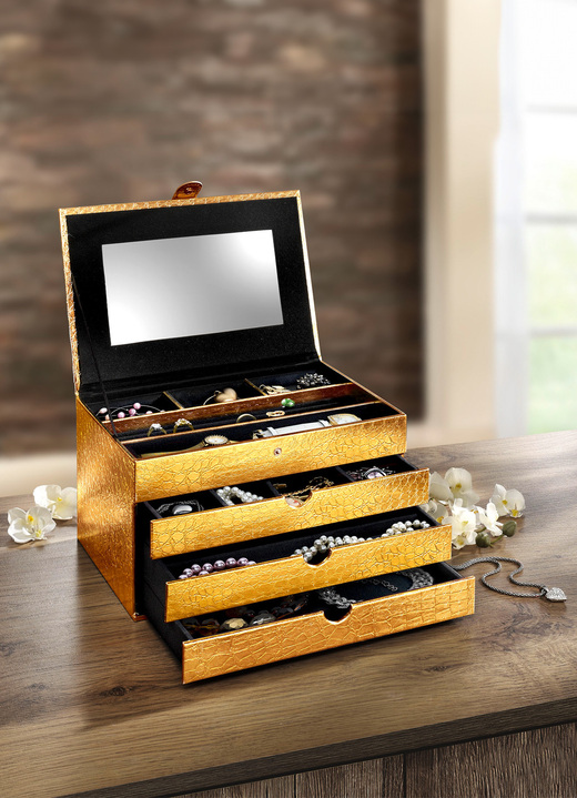 Geschenkideen - Praktischer Schmuckkoffer aus Lederimitat in Kroko-Optik, in Farbe ALTGOLD Ansicht 3