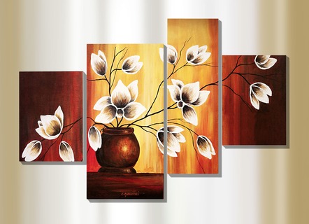 4-teiliges Bild Magnolien in Vase, vom Künstler Rumin