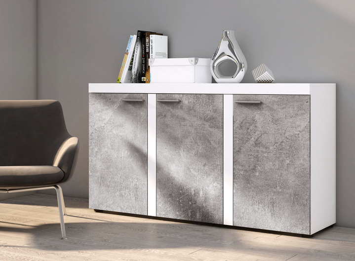 - Kommode, 3-türig mit matten Fronten, in Farbe BETON WEISS