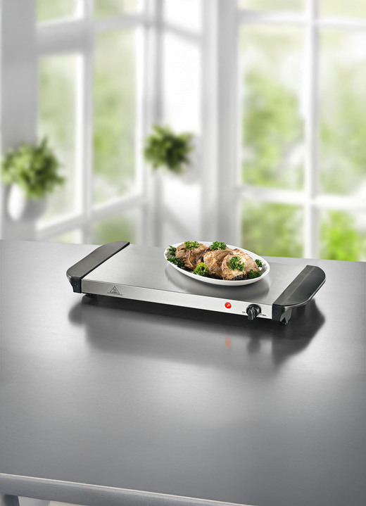 Küchenhelfer - Elektrische Warmhalteplatte mit 3 separaten Behältern Ansicht 2 Küchenhelfer - Elektrische Warmhalteplatte mit 3 separaten Behältern, in Farbe EDELSTAHL/SCHW. Ansicht 2