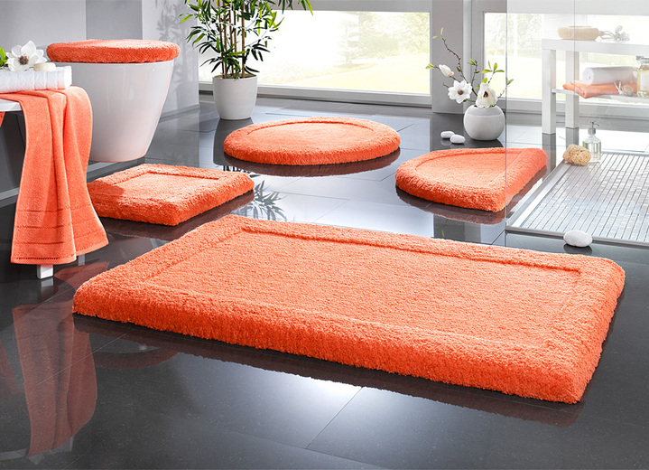 SALE % - Premium Badgarnitur Superfine Microfaser, in Größe 100 (Vorleger halbrund, 50/ 80 cm) bis 110 (Hänge-WC-Garnitur, 2-teilig), in Farbe MANDARINE Ansicht 1
