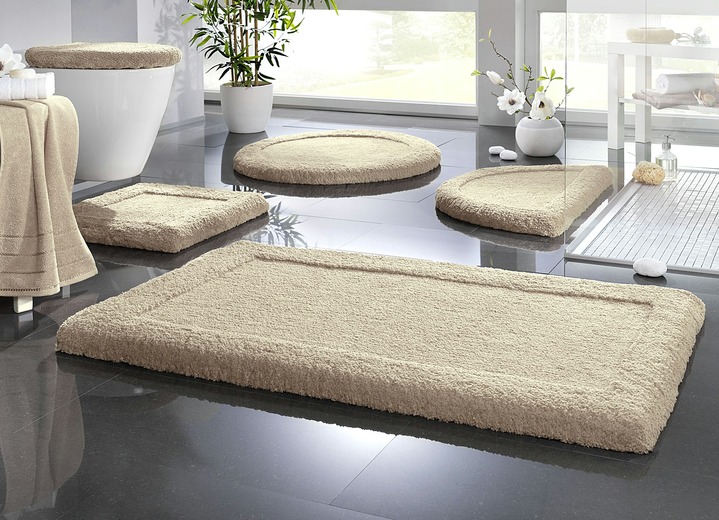 Badgarnituren - Premium Badgarnitur Superfine Microfaser, in Größe 100 (Vorleger halbrund, 50/ 80 cm) bis 110 (Hänge-WC-Garnitur, 2-teilig), in Farbe CAPPUCCINO Ansicht 1