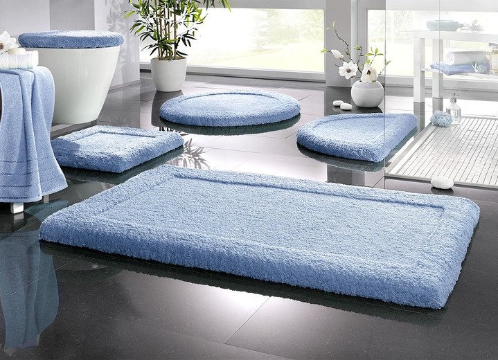 Badgarnituren - Premium Badgarnitur Superfine Microfaser, in Größe 100 (Vorleger halbrund, 50/ 80 cm) bis 110 (Hänge-WC-Garnitur, 2-teilig), in Farbe HELLBLAU Ansicht 1