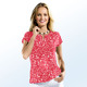 Kurzarm - Shirt mit dekorativem Schlitz in 4 Farben – Farbe ROT-WEISS Kurzarm - Shirt mit dekorativem Schlitz in 4 Farben, in Größe 036 bis 052, in Farbe SCHWARZ-WEISS