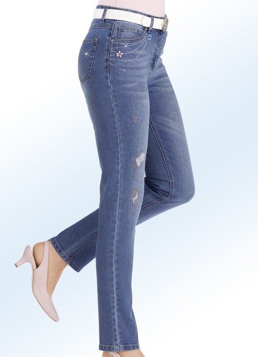 - Jeans mit Steinchenapplikationen, in Größe 017 bis 088, in Farbe JEANSBLAU Ansicht 1