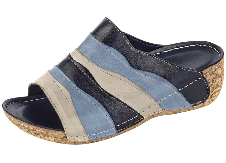 Damenmode - Gemini Pantolette in pfiffiger Optik, in Größe 036 bis 042, in Farbe BLAU-KIESEL Ansicht 1