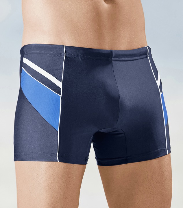 Bademode - Badepants im preiswerten Zweierpack mit Einsätzen und Paspelierungen, in Größe 004 bis 010, in Farbe 1X SCHWARZ-ROT, 1X MARINE-BLAU Ansicht 2