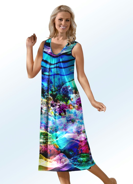 - Klaus Modelle Kleid mit Inkjet-Druckdessin, ärmellos, in Größe 040 bis 060, in Farbe ROYALBLAU-BUNT