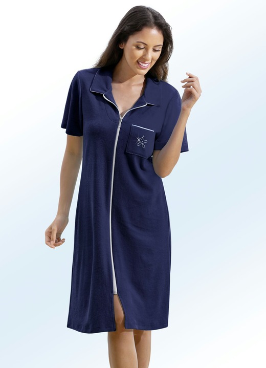 Strandkleider - Frottier-Kleid mit durchgehendem Reißverschluss, in Größe 038 bis 054, in Farbe MARINE Ansicht 1
