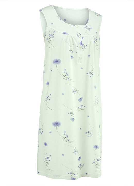 Kurzarm - Zweierpack Nachthemden mit breiten Trägern und Knopfleiste Ansicht 4 Kurzarm - Zweierpack Nachthemden mit breiten Trägern und Knopfleiste, in Größe 038 bis 056, in Farbe 1X PASTELLGRÜN-BUNT, 1X BLEU-BUNT Ansicht 4