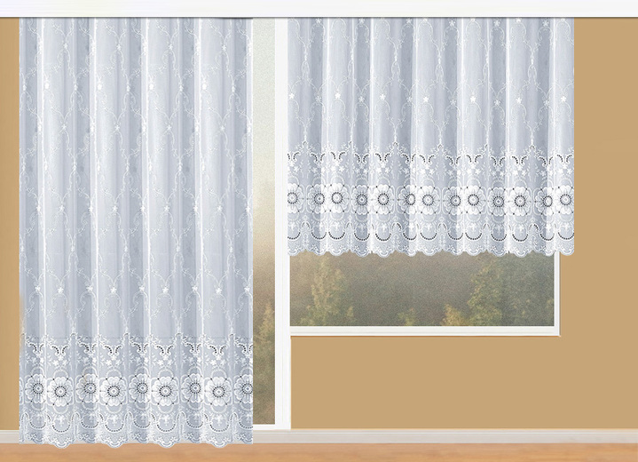 Klassisch - Klassische Fensterdekoration, in Größe 123 (H105xB300 cm) bis 291 (H245xB450 cm), in Farbe WEIß, in Ausführung Jacquard Ansicht 1