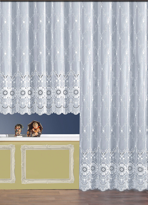 Klassisch - Klassische Fensterdekoration, in Größe 123 (H105xB300 cm) bis 291 (H245xB450 cm), in Farbe WEISS, in Ausführung Jacquard Ansicht 1