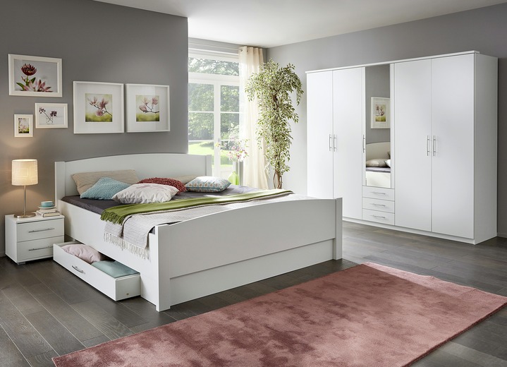 Schlafzimmerschränke - Schlafzimmerprogramm mit Komfortbetten, in Farbe WEISS, in Ausführung Bett mit 2 Rollbettkästen, 180x200 cm Ansicht 1