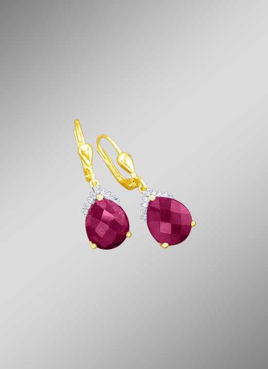 Ohrschmuck - Ohrringe mit Diamaten und echten Rubin-Tropfen, in Farbe