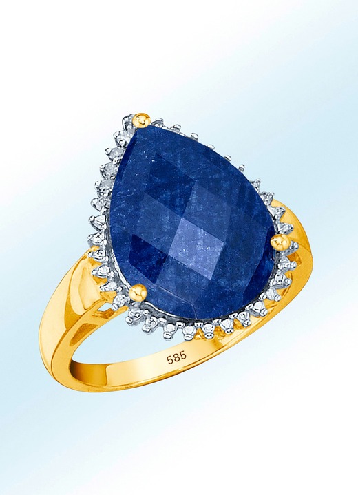 - Damenring mit Diamanten und echt blauem Safir-Tropfen, in Größe 160 bis 220, in Farbe