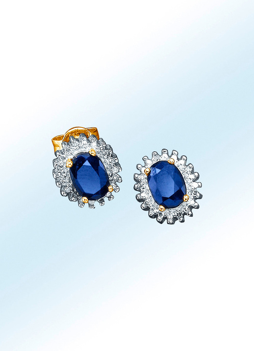 Ohrschmuck - Ohrstecker mit echten Diamanten und echtem Safir, in Farbe