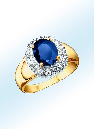 Massiver Damenring mit Diamanten und echt blauem Safir