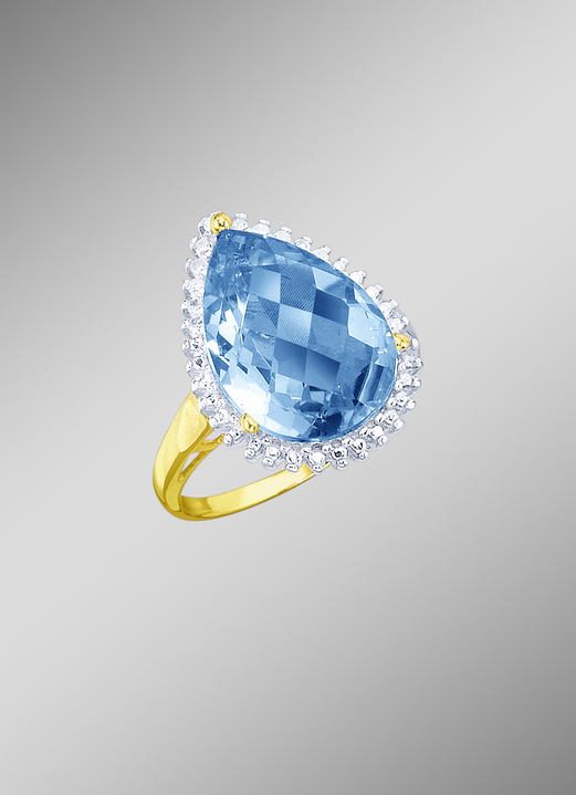 Ringe - Damenring mit Diamanten und echt Blautopas-Tropfen, in Größe 160 bis 220, in Farbe