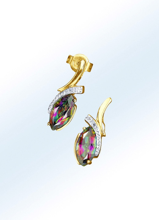 Ohrschmuck - Ohrstecker mit Mystic-Firetopas und Diamanten, in Farbe