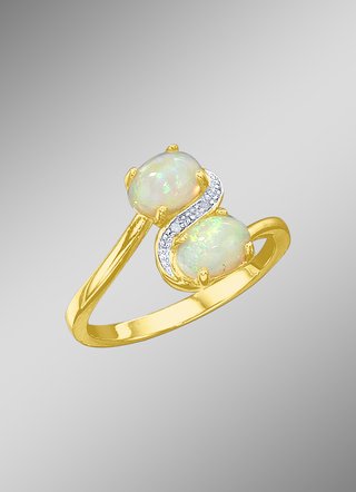 Damenring mit echten Opalen und Diamanten