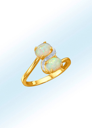 Damenring mit echten Opalen und Diamanten