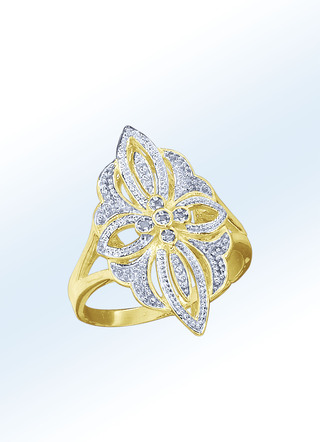 Floraler Damenring mit 4 Diamanten