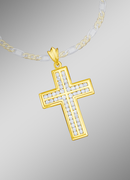 Massiver Kreuz-Anhänger mit Brillanten - Herren-Goldschmuck