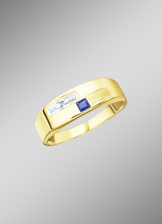 Ringe - Damenring in Bicolor mit Diamant und echt blauem Safir, in Größe 160 bis 220, in Farbe