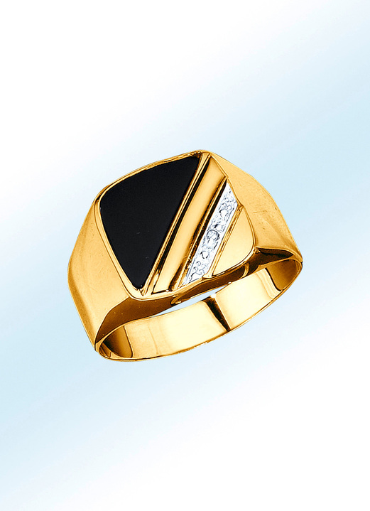 Klassischer Herrenring Mit Onyx Und Diamant
