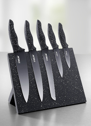 Messer & Schneidgeräte - Stoneline® Messerblock, 6-teilig, mit Magnetfeld, in Farbe SCHWARZ