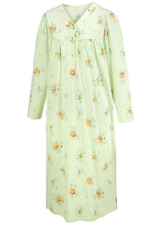 Langarm - Zweierpack Nachthemden, Langarm mit Knopfleiste Ansicht 2 Langarm - Zweierpack Nachthemden, Langarm mit Knopfleiste, in Größe 038 bis 060, in Farbe LINDGRÜN/ROSÉ Ansicht 2