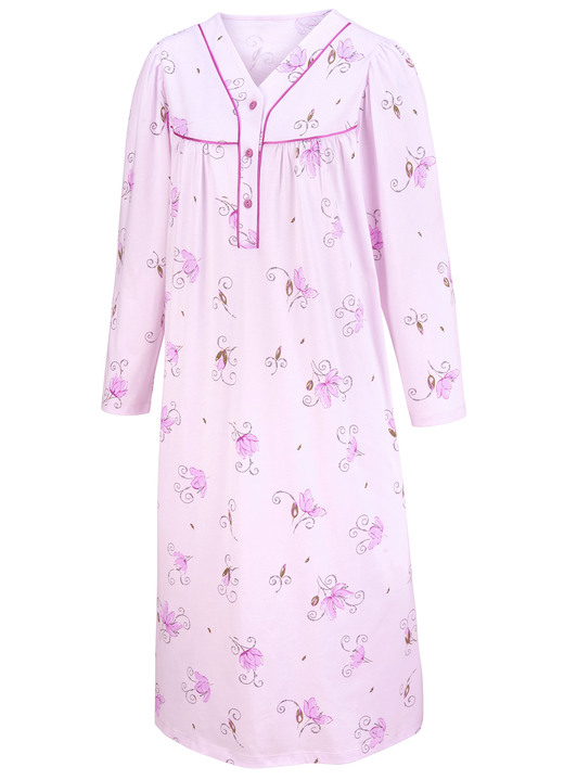 Langarm - Zweierpack Nachthemden, Langarm mit Knopfleiste Ansicht 4 Langarm - Zweierpack Nachthemden, Langarm mit Knopfleiste, in Größe 038 bis 060, in Farbe LINDGRÜN/ROSÉ Ansicht 4