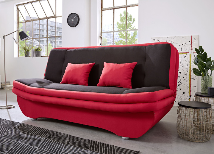 Schlafsofas - Verwandlungssofa mit Bettkasten, in Farbe ROT-SCHWARZ Ansicht 1