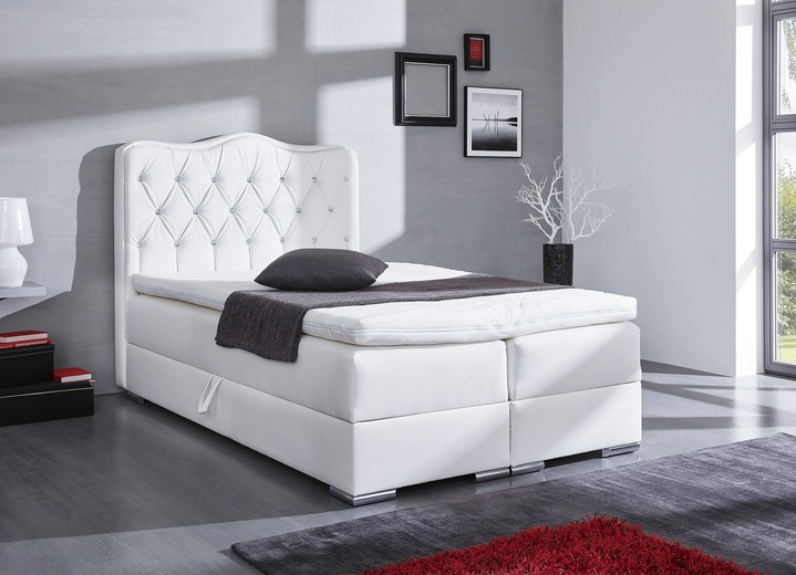 - Boxspringbett mit edlem Kunstlederbezug, in Farbe WEISS Ansicht 1